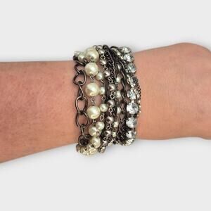 Simply Vera Vera Wang Layered Pearl & Rhinestone Statement Bracelet